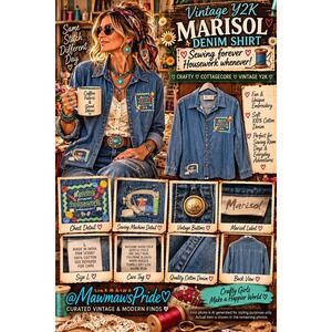 Vintage Y2K Marisol Denim Shirt L Sewing Housework Embroidered Cottagecore